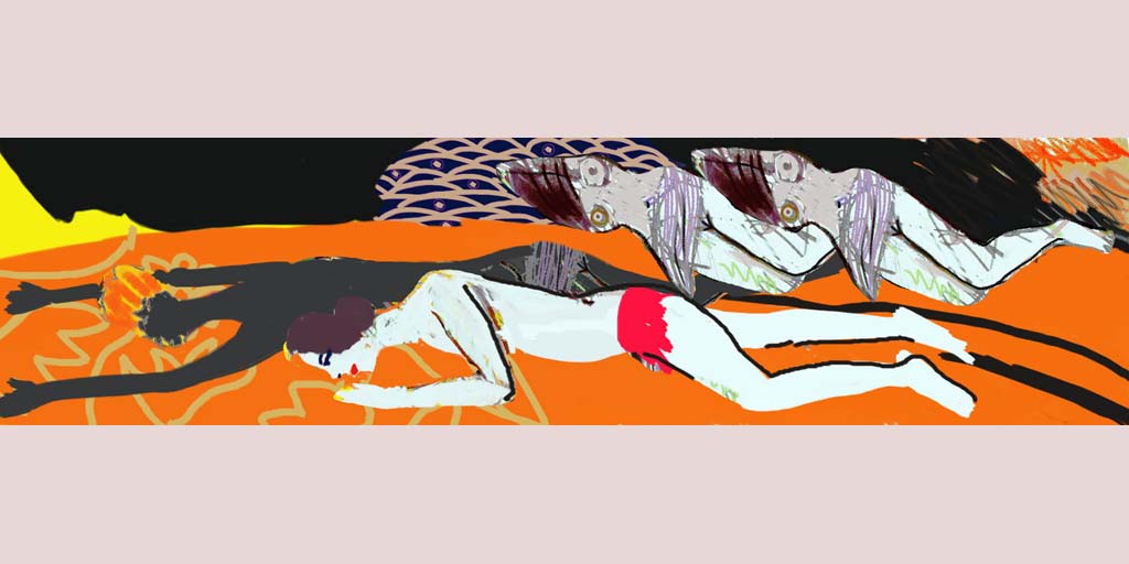 Erotic painting, nude women, horizontal painting, art, Nicholaas Chiao